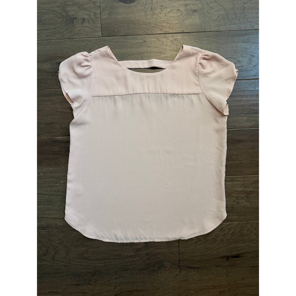 LOFT Womens Pale Pink V-Neck Tulip Cap Sleeve‎ Blouse Medium Cutout BackTop